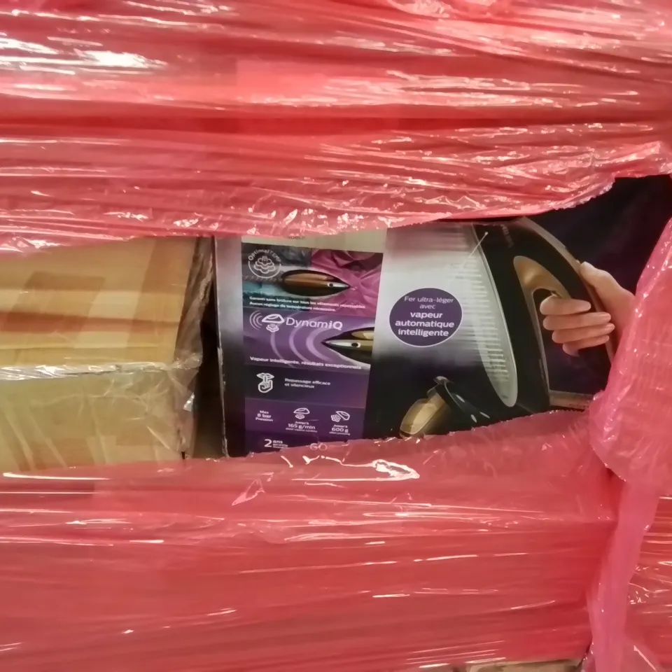 PALLET CONTAINING ASSORTED ITEMS INCLUDING: HAMLIM LARGE SPEAKER, GAMING PC CASES, PHILIPS ELITE PLUS IRON ECT