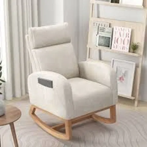 BOXED UPHOLSTERED CHENILLE NURSERY ROCKING CHAIR WITH RUBBER WOOD FRAME