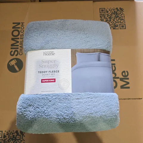 GEORGE HOME SUPER SNUGGLY TEDDY FLEECE DUVET SET WITH TWO PILLOW CASES SUPER KING BABY BLUE 