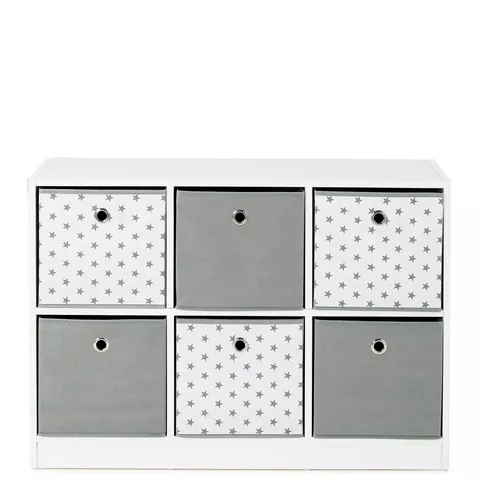 6 CUBE STORAGE UNIT WITH BOXES - GREY/STARS - COLLECTION ONLY