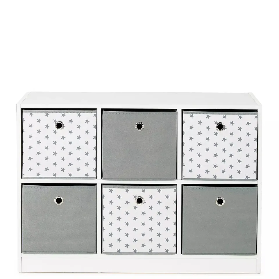 6 CUBE STORAGE UNIT WITH BOXES - GREY/STARS - COLLECTION ONLY