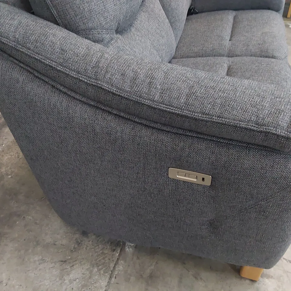 QUALITY BRITISH DESIGNER G PLAN JACKSON POWER RECLINING TWO SEATER SOFA ROCHE SLATE FABRIC 