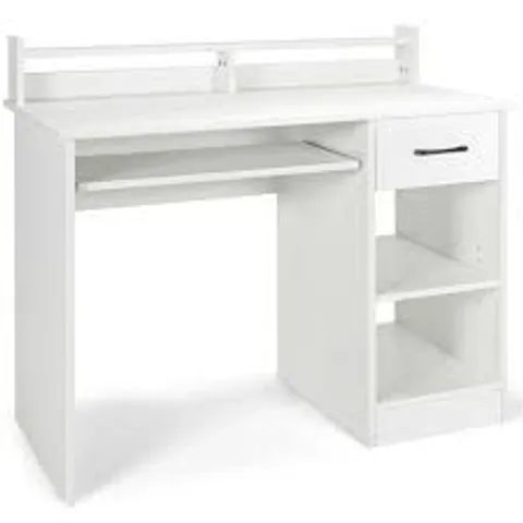 BOXED COSTWAY SINGLE DRAWER 3 SHELF COMPUTER DESK WITH KEYBOARD TRAY - WHITE