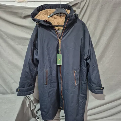 HOLLAND COOPER NAVY PARKA COAT WITH SHEARLING LINING – ONE SIZE .