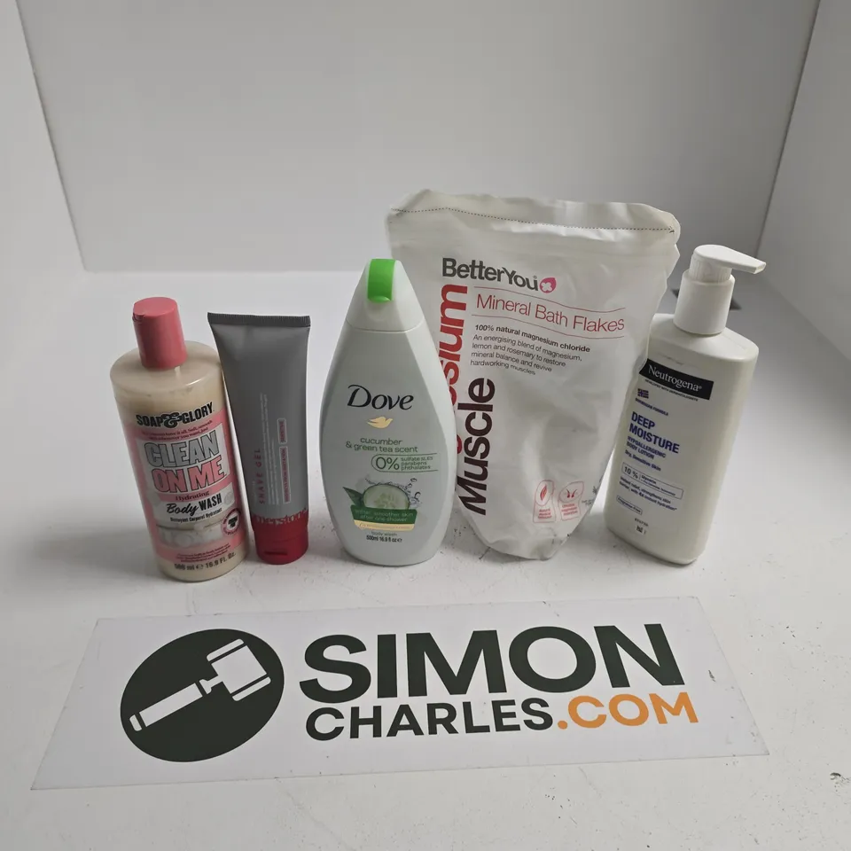 APPROXIMATELY 12 ASSORTED HEALTH & BEAUTY PRODUCTS TO INCLUDE NEUTROGENA DEEP MOISTURE LOTION, BETTER MUSCLE BATH FLAKES, CORNERSTONE SHAVE GEL, ETC - COLLECTION ONLY