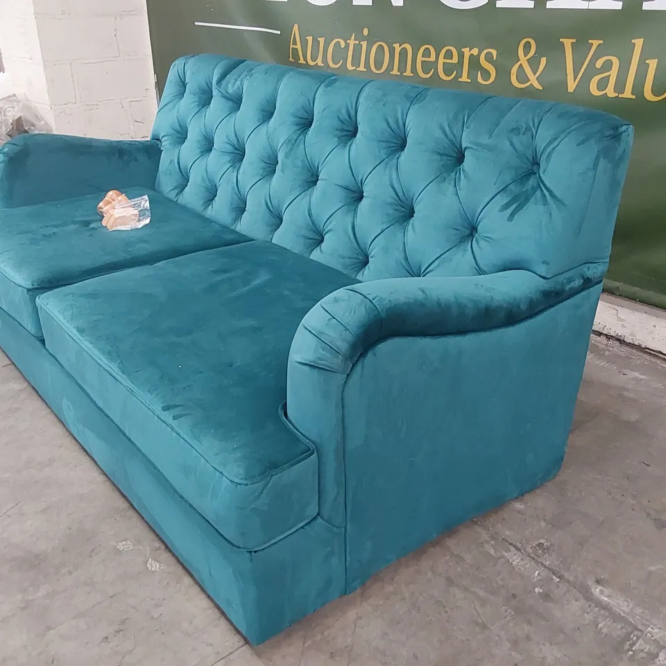 QUALITY DESIGNER 3 SEATER VELVET SOFA BED - TEAL