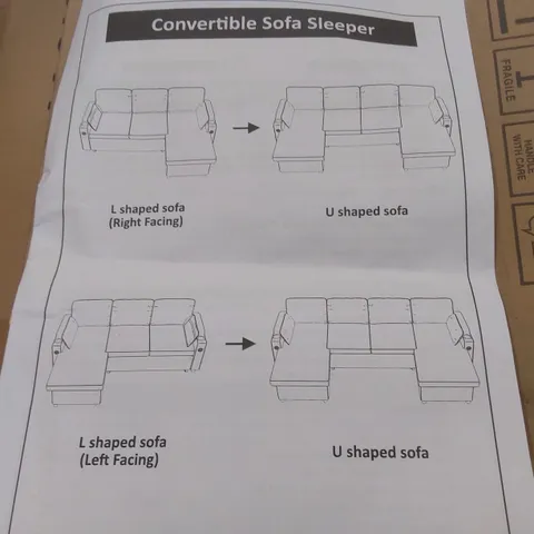 BOXED U SHAPED 4 SEATER SOFA SLEEPER & CHAISE (3 BOXES)