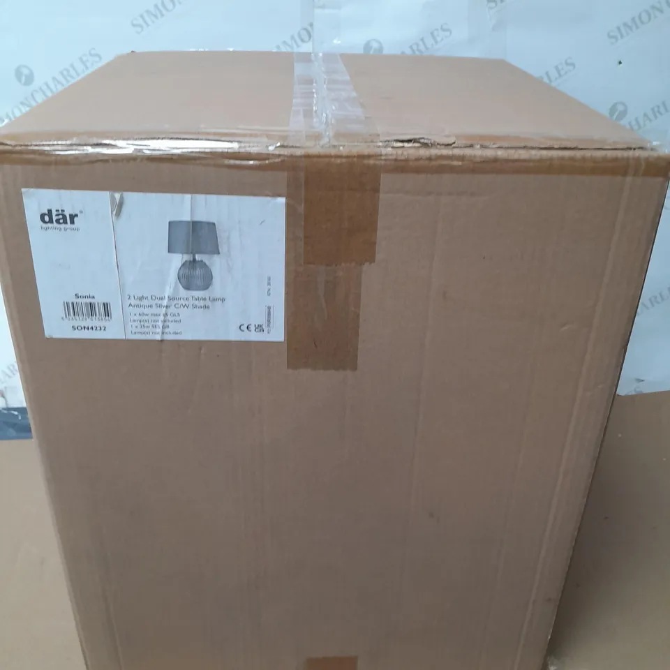 BOXED DAR LIGHTING SONIA 2-LAMP DUAL SOURCE TABLE LAMP - ANTIQUE SILVER