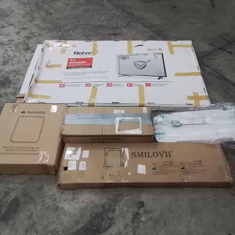 PALLET OF ASSORTED ITEMS INCLUDING: TV SCREEN PROTECTOR, NAVARIS MIRROR, PORTABLE ICE BATH, CLOTHES RAIL, BATH/SHOWER BOARD ECT