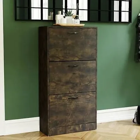 BOXED VIDA 3 DRAWER SHOE CABINET - DARK WOOD (1 BOX)