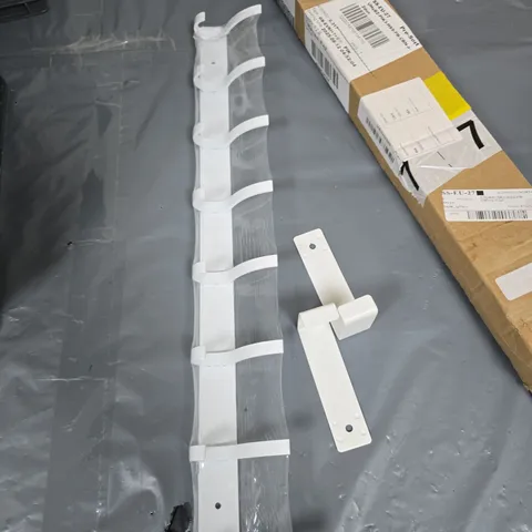 WHITE PLASTIC RAIL WITH MOUNTING BRACKETS – HARDWARE FOR FURNITURE INSTALLATION (VERIFY ITEM)