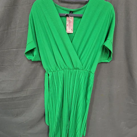 GREEN WRAP DRESS WITH PLEATED SKIRT, MADE IN ITALY – SIZE UNSPECIFIED