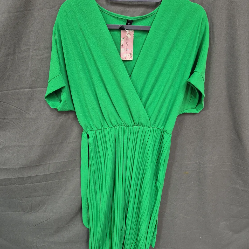 GREEN WRAP DRESS WITH PLEATED SKIRT, MADE IN ITALY – SIZE UNSPECIFIED