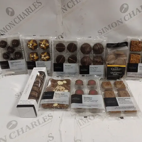 LOT OF APPROXMATELY 20 HOTEL CHOCOLAT ITEMS TO INCLUDE SALTED CARAMEL BROWNIE, SALTED CARAMEL PUPPIES, ROCKY ROAD, ETC