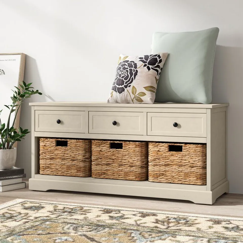 BOXED JAYSON WOOD STORAGE BENCH- VINTAGE GREY