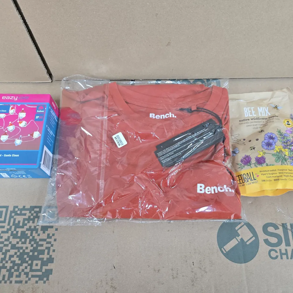 LARGE QUANTITY OF ASSORTED ITEMS TO INCLUDE NATIVE SUNFLOWER SEEDS, BENCH T-SHIRT, 20 LED LIGHTS, ETC - COLLECTION ONLY