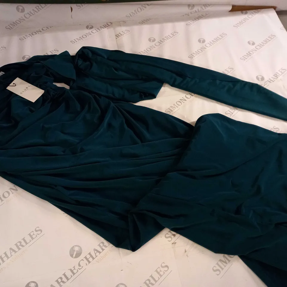 CLUB OF LONDON MATERNITY ONE SHOULDER MAXI DRESS WITH CAPE SLEEVE ON GREEN - UK 10