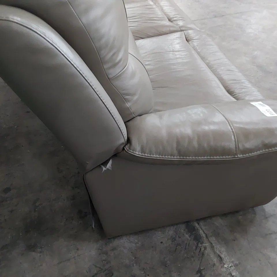 DESIGNER THREE SEATER LIGHT GREY LEATHER SOFA