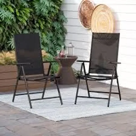 BOXED PHI VILLA SET OF 2 GARDEN CHAIRS FOLDABLE WITH ALUMINUM FRAME, ADJUSTABLE WITH 7 SEATING POSITIONS, HIGH BACK FOLDING RECLINING OUTDOOR CHAIRS