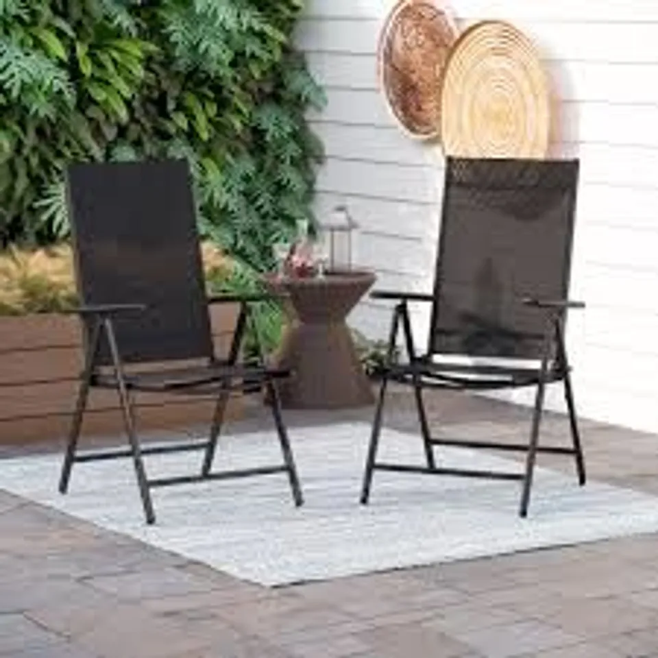 BOXED PHI VILLA SET OF 2 GARDEN CHAIRS FOLDABLE WITH ALUMINUM FRAME, ADJUSTABLE WITH 7 SEATING POSITIONS, HIGH BACK FOLDING RECLINING OUTDOOR CHAIRS