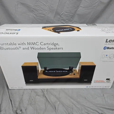 LENCO TURNTABLE WITH MMC CARTRIDGE, BLUETOOTH & WOODEN SPEAKERS – MODEL LS-300WD (V2)