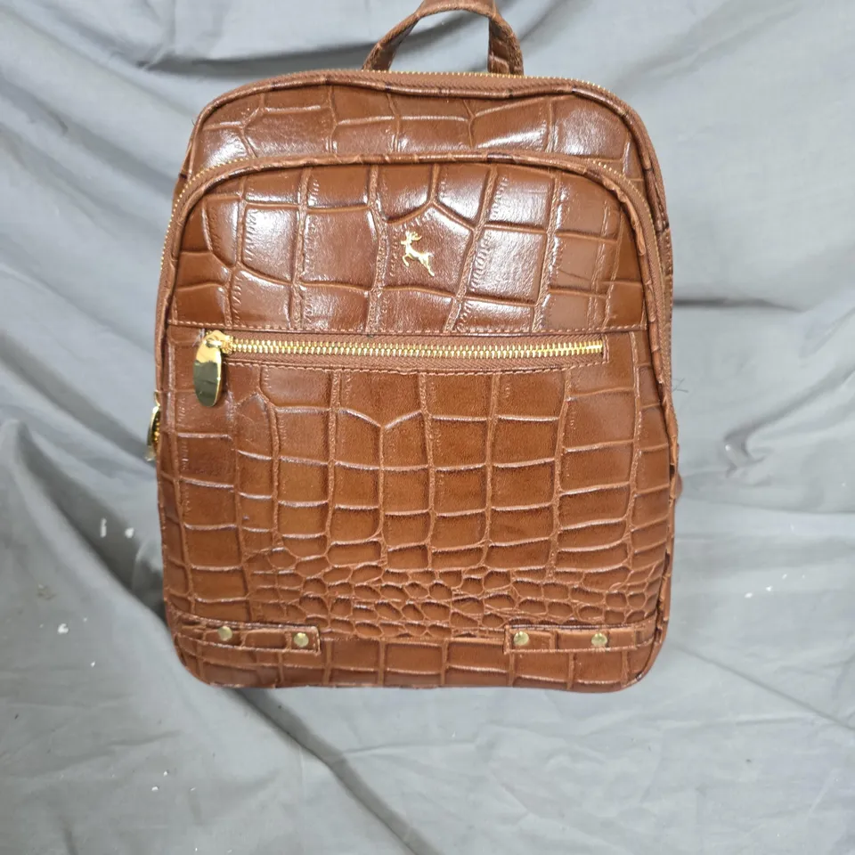 BROWN CROCODILE-EMBOSSED RUCKSACK 