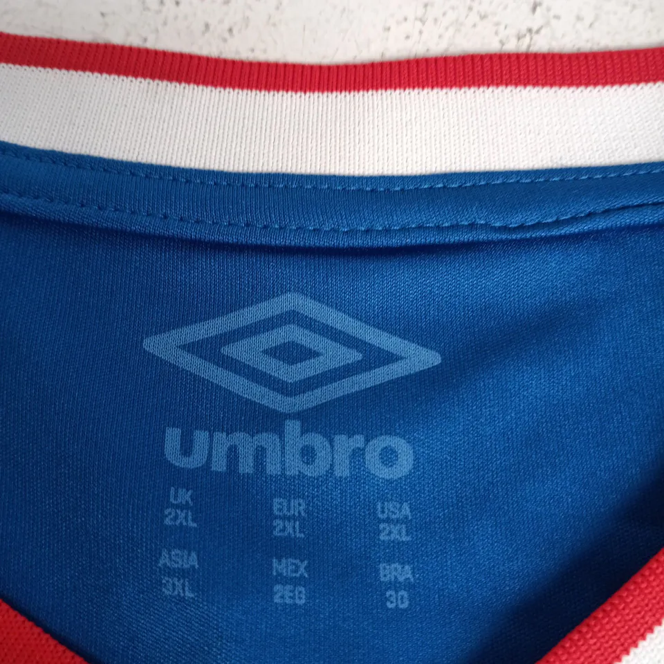 RANGERS FC UMBRO BLUE PINSTRIPE FOOTBALL SHIRT – UNIBET SPONSOR – UK 2XL
