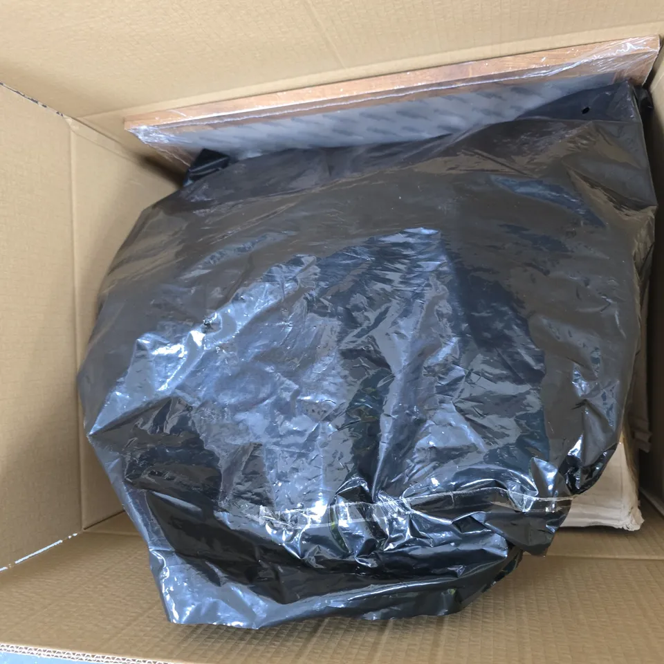 BOX OF APPROXIMATELY 10 ASSORTED ITEMS INCLUDING A PICTURE FRAME, A FLORAL BIN AND 20 VELVET COAT HANGERS