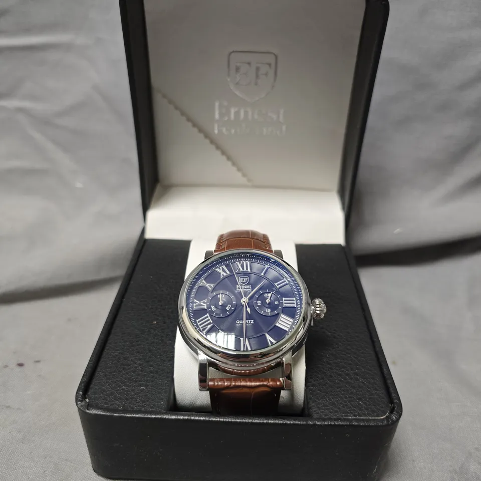 MENS ERNEST FERDINAND WATCH – SUB DIALS – LEATHER STRAP – GIFT BOX