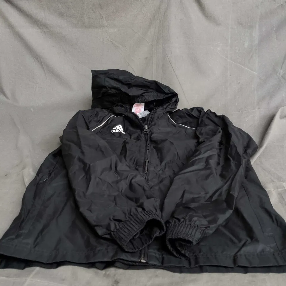 ADIDAS BLACK HOODED WINDBREAKER JACKET – KIDS UK 11-12A (AGES 11–12) 