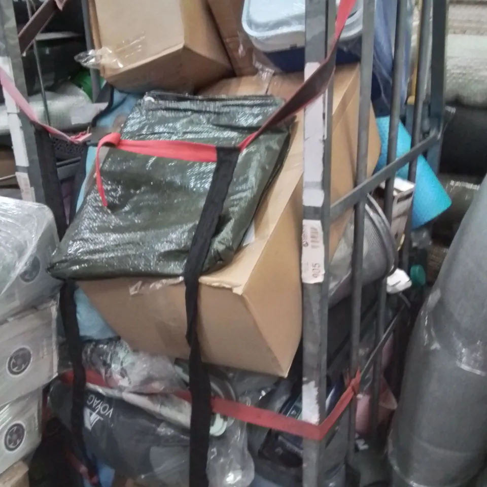 CAGE OF ASSORTED HOUSEHOLD GOODS AND PRODUCTS TO INCLUDE;BIKE HELMET,COOLER BOX,GYM MATS,MILK FROTHER