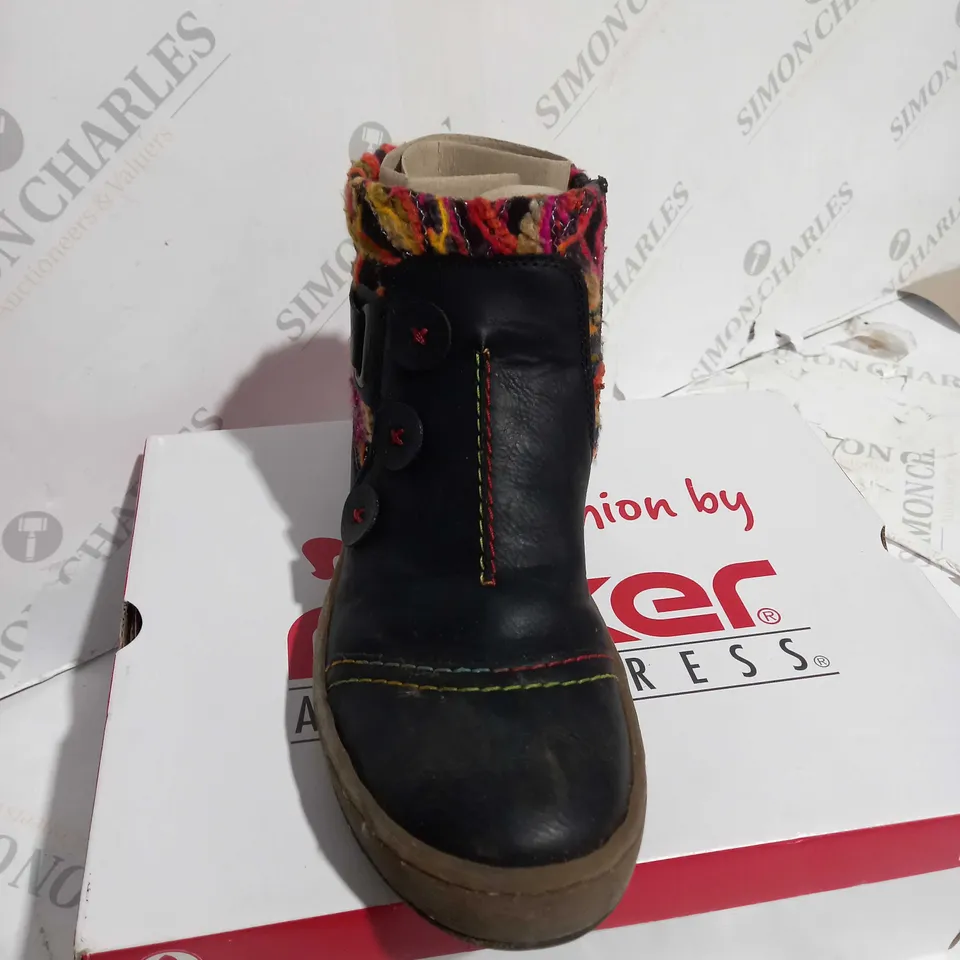 RIEKER CUFF BLACK ANKLE BOOTS - SIZE 6