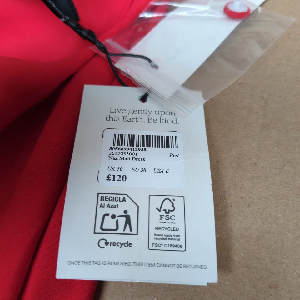 NOBODYS CHILD NAZ MIDI DRESS – RED, UK 10