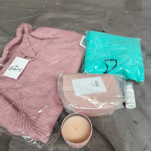 APPROXIMATELY 20 ASSORTED HOUSEHOLD PRODUCTS TO INCLUDE CLOTHING, SCENTED CANDLE, PURSE ETC