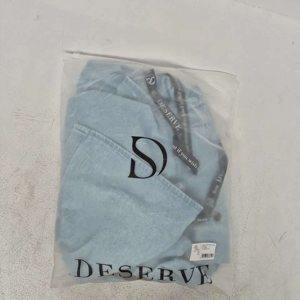 BAGGED DESERVE DENIM TIE FRONT MIDAXI DRESS IN BLUE SIZE UK 20