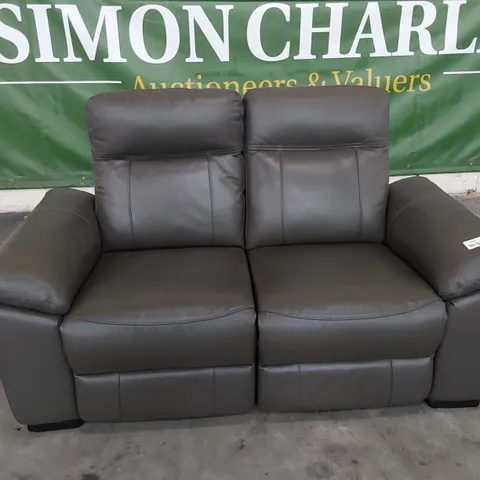 DESIGNER POWER RECLINING TWO SEATER SOFA GREY LEATHER