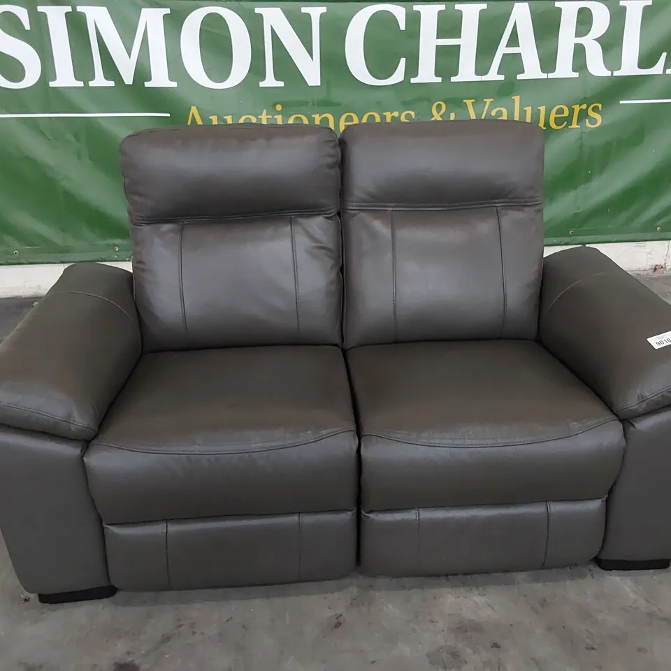 DESIGNER POWER RECLINING TWO SEATER SOFA GREY LEATHER 
