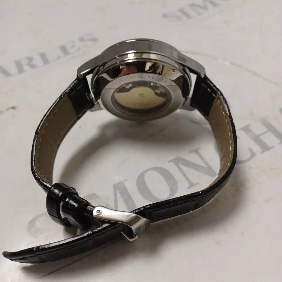MENS LOUIS LACOMBE AUTOMATIC WATCH – SKELETON DIAL – GLASS EXHIBITION BACK CASE – LEATHER STRAP