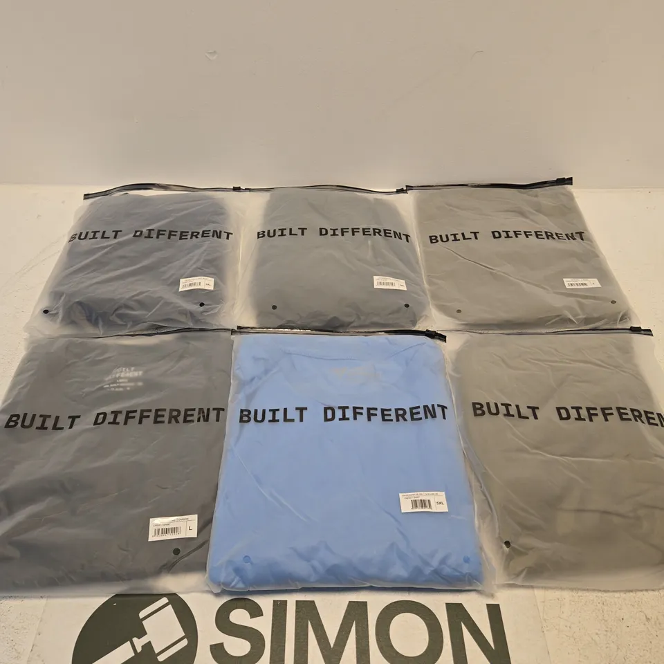 SET OF APPROXIMATELY 20 ASSORTED BUILT DIFFERENT T-SHIRTS/SHIRTS IN VARIOUS COLOURS AND SIZES