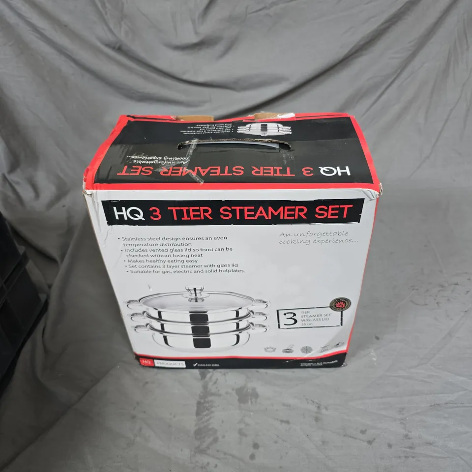 HQ 3-TIER STEAMER SET WITH GLASS LID, BOXED 