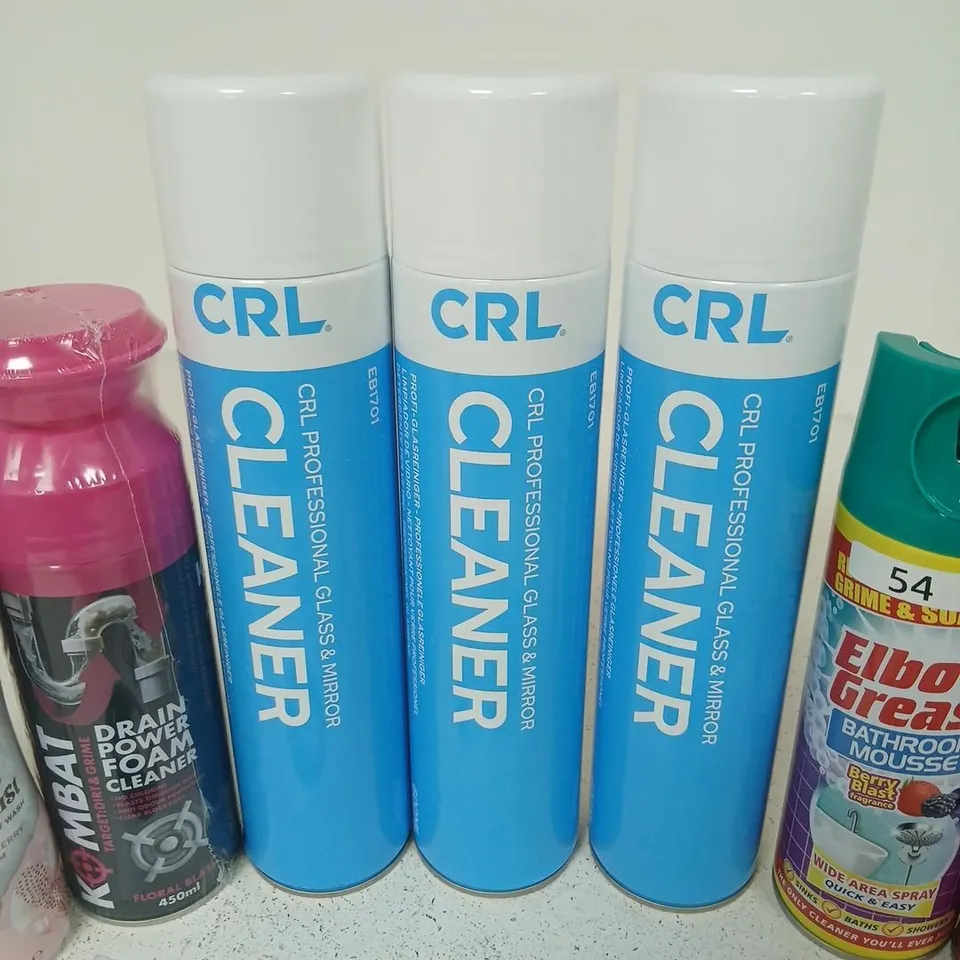 APPROXIMATELY 16 ASSORTED AEROSOLS TO INCLUDE; ASSORTED AEROSOL SPRAYS AND CLEANERS – CRL CLEANER, SCP SPRAY, ELBOW GREASE, VO5, L’ORÉAL EXPERT (LOT)