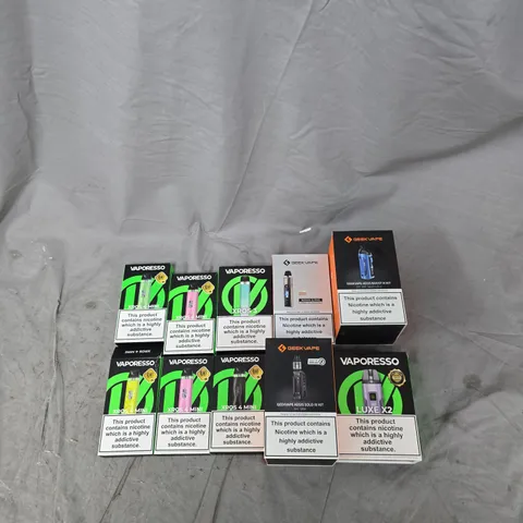 BOX OF APPROXIMATELY 30 ASSORTED E-CIGARETTES AND ACCOMPANIMENTS TO INCLUDE: VARIOUS VAPORESSO ITEMS 