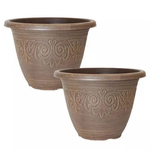 YOU GARDEN PAIR OF ROUND LAUREL PLANTERS - BRUSHED BUTTERSCOTCH