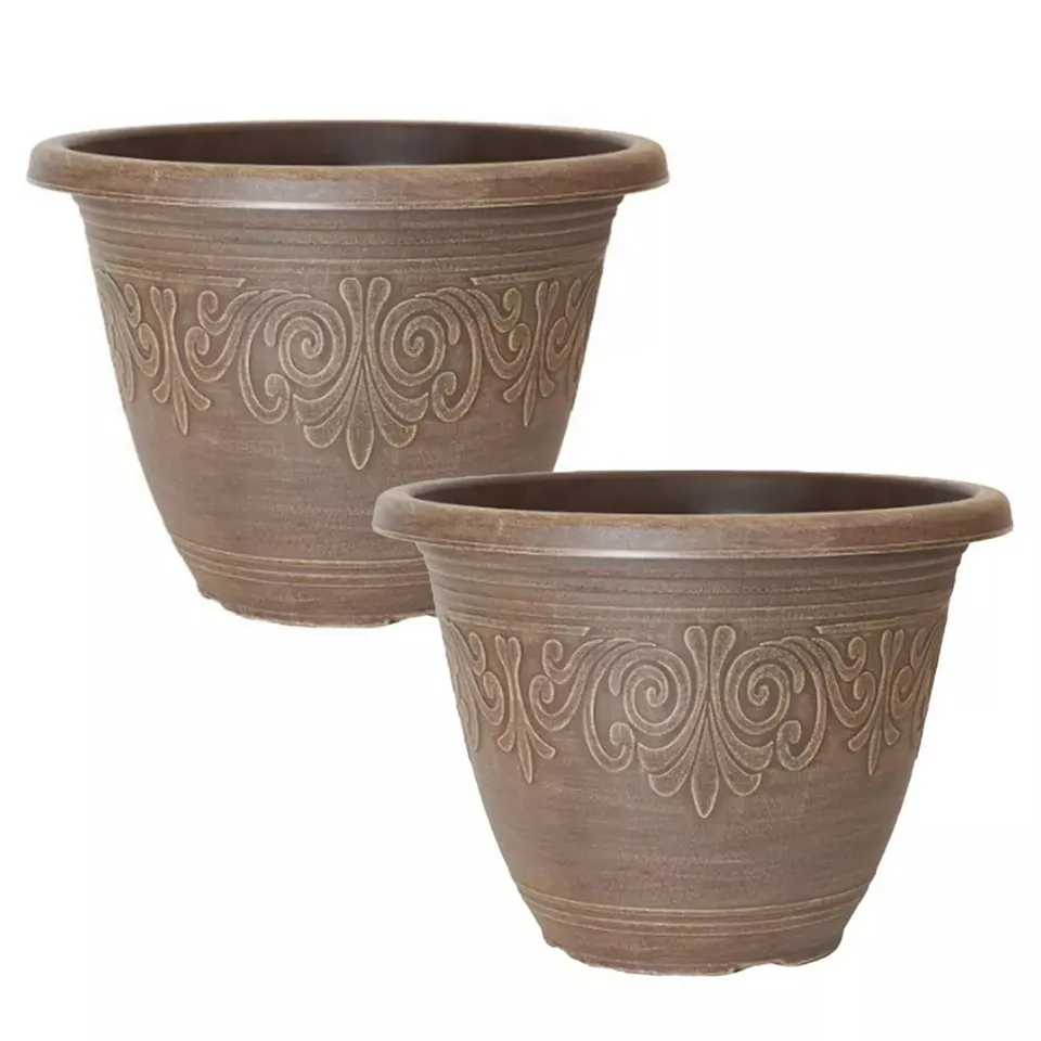 YOU GARDEN PAIR OF ROUND LAUREL PLANTERS - BRUSHED BUTTERSCOTCH