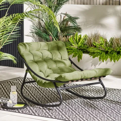BOXED HYDRA BLACK METAL & GREEN OUTDOOR ROCKING CHAIR