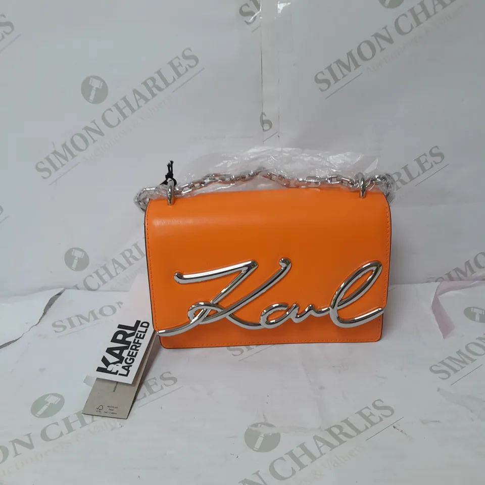 KARL LAGERFIELD 100% COW LEATHER CROSSBODY HANDBAG IN ORANGE WITH SILVER DETAILS RRP £279
