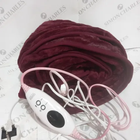 BOXED COZEE HOME VELVETSOFT HEATED THROW IN SHIRAZ WINE