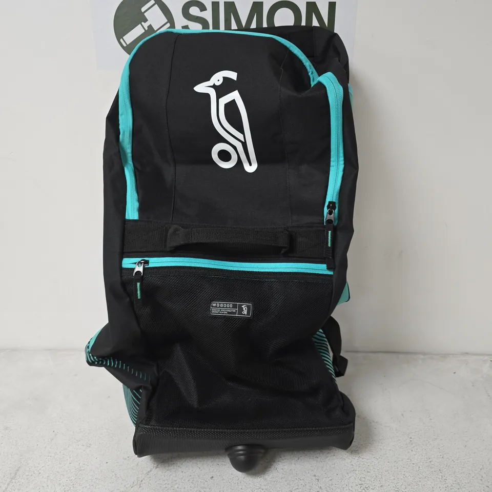 KOOKABURRA WHEELIE DUFFLE BAG – BLACK/TEAL (WD6000)
