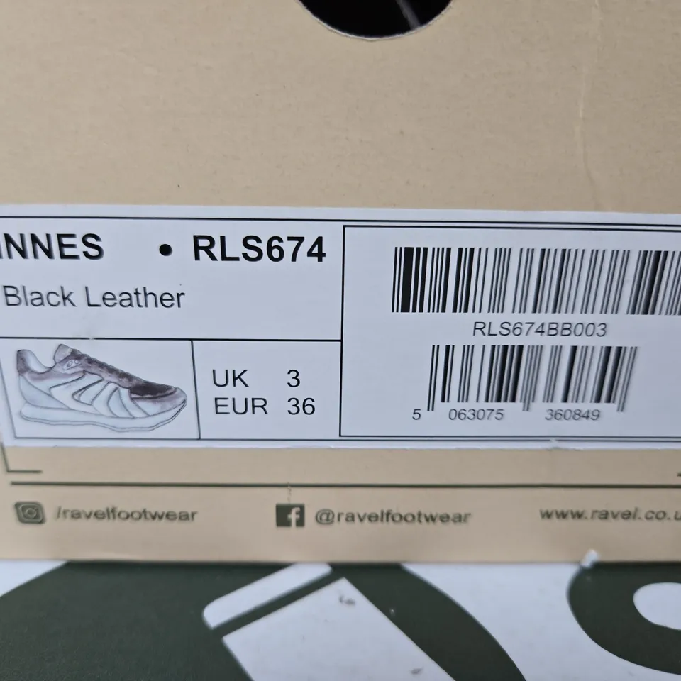 RAVEL INNES RLS674 BLACK LEATHER SNEAKERS – UK 3 (EUR 36)