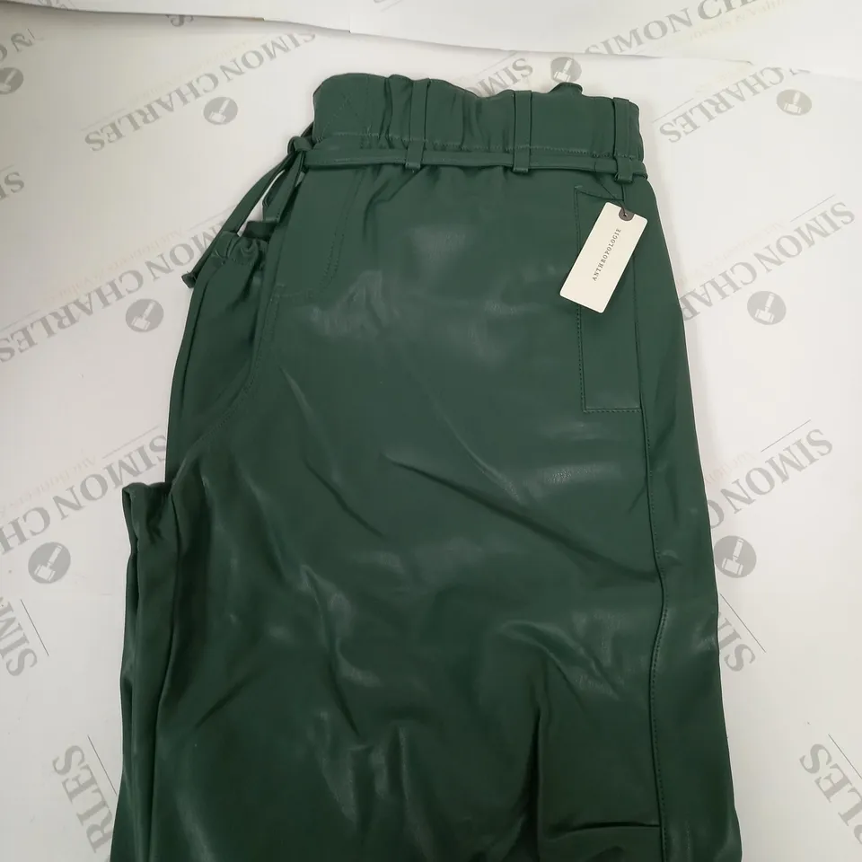 ANTHROPOLOGIE GREEN LEATHER TROUSERS SIZE S